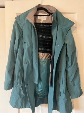 Coldwater Creek Aqua Teal Hooded Trench Coat